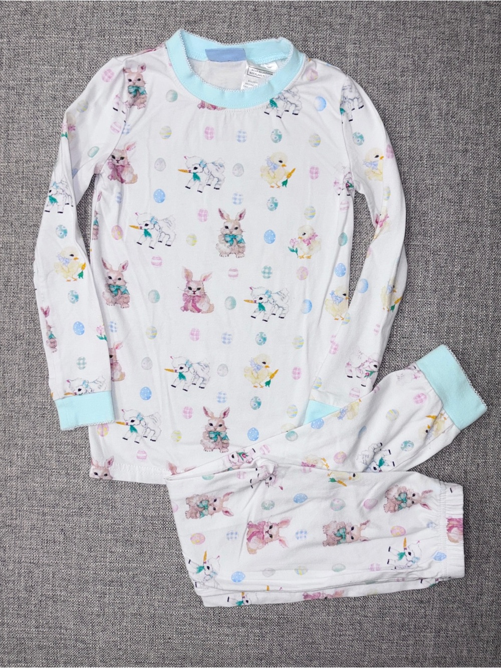 Children's Bunny & Easter Egg Pajama Set - Light Blue Trim